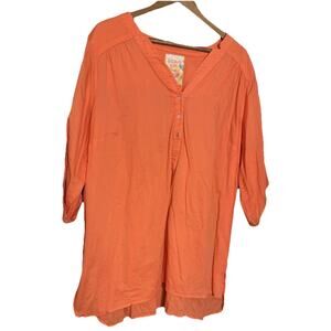 Avenue Getaway Classic‎ Orange 3/4 Sleeve Tunic Top 22 Boho Tropical Lightweight